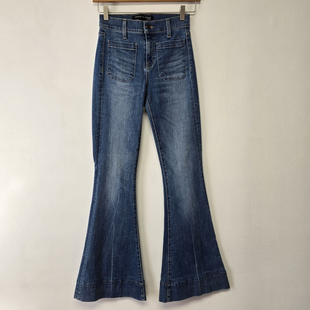 Veronica Beard Jeans Size 0 25 Sheridan Exaggerated Flare Denim Bell Bottoms - Picture 2 of 9